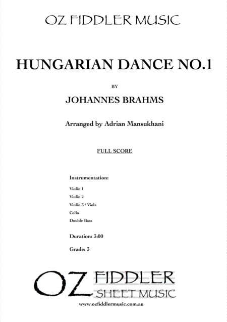 Hungarian Dance no.1, by Johannes Brahms, arranged for String Orchestra (arr. Adrian Mansukhani)