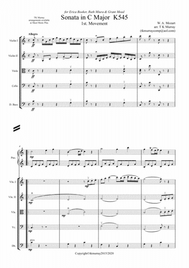 Mozart - Sonata K545 - Piano with  String Orchestra/ Quartet (arr. TK Murray)