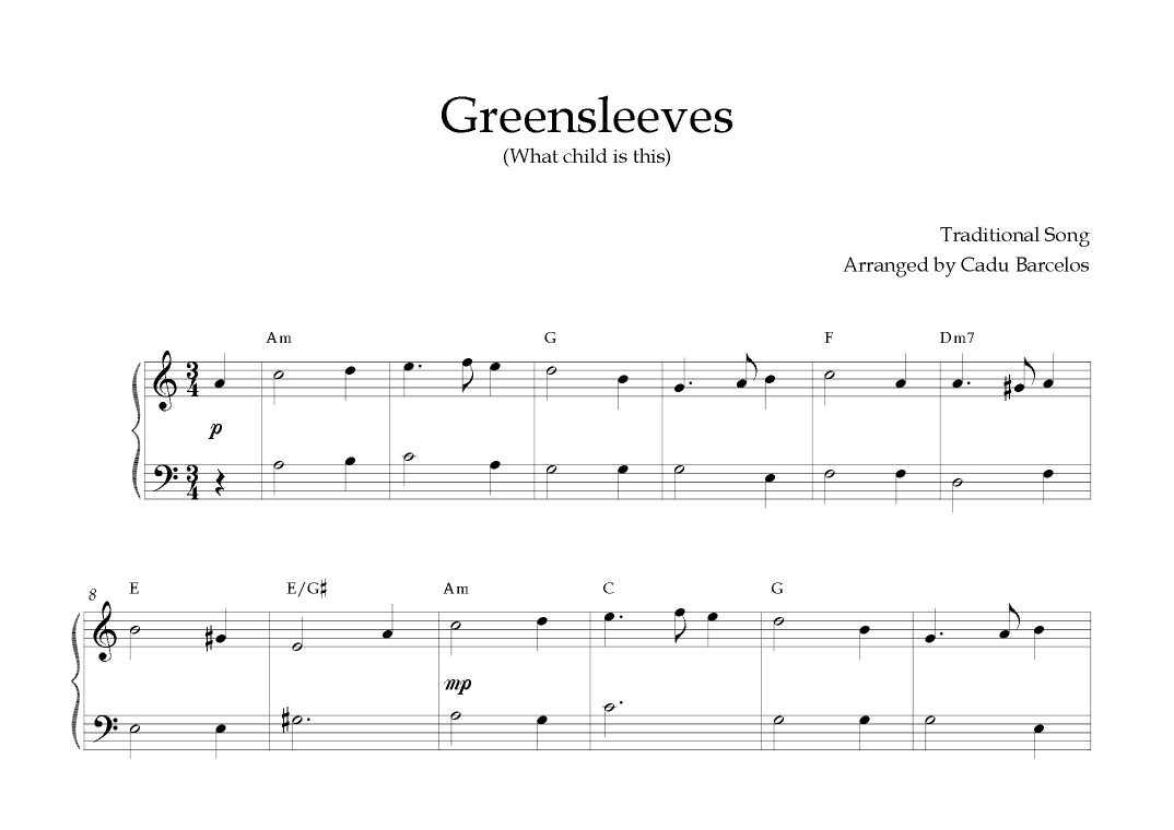 Greensleeves Easy Piano - A minor Chords (arr. Cadu Barcelos)