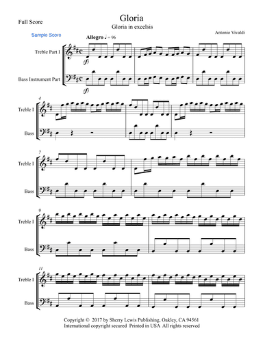 GLORIA IN EXCELSIS for Duo  for String Duo, Woodwind Duo, any combination of a treble clef instrumen (arr. Sherry Lewis)