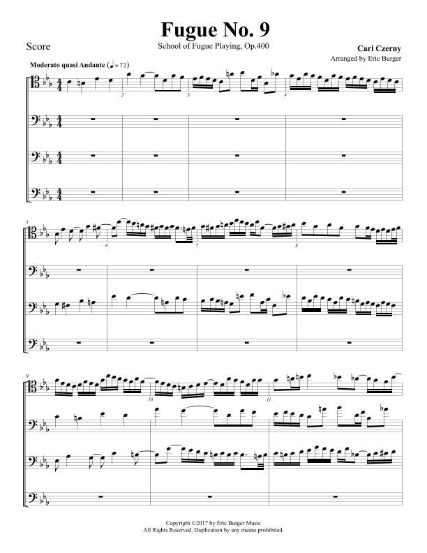 Fugue No. 9 for Trombone or Low Brass Quartet (arr. Eric Burger Music)