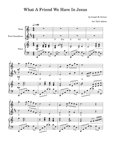What A Friend We Have In Jesus (Flute and Tenor Sax Duet with Piano) (arr. Tyler Adams)
