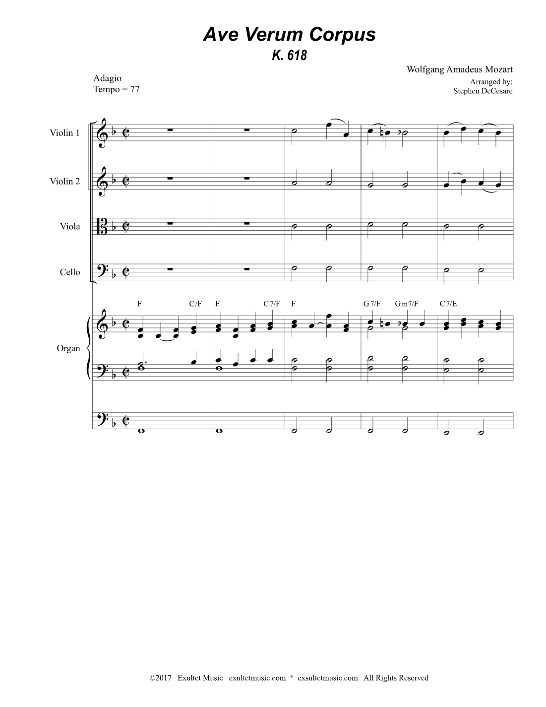 Ave Verum Corpus (String Quartet - Organ accompaniment) (arr. Stephen DeCesare)
