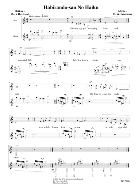 Habirandosan no Haiku (Haikus by Mr Haviland) (alto and classical guitar)