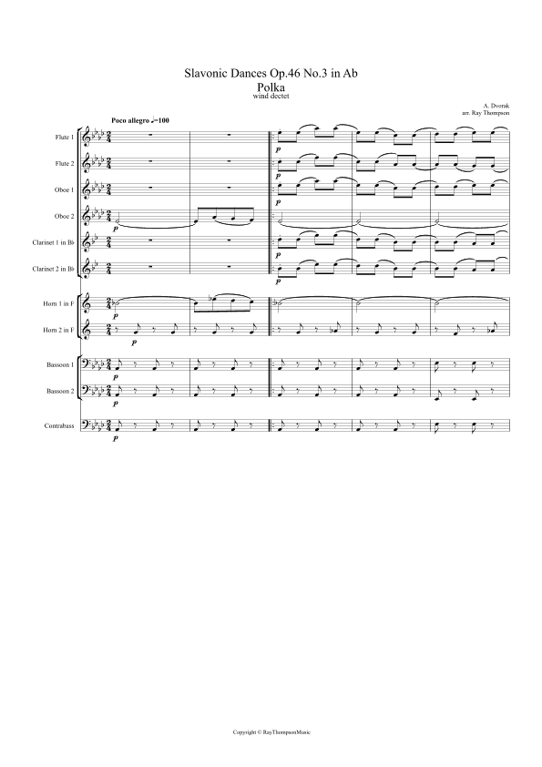 Dvorak: Slavonic Dances Op.46 No.3 in Ab (Polka) -  symphonic wind dectet/bass (arr. Ray Thompson)