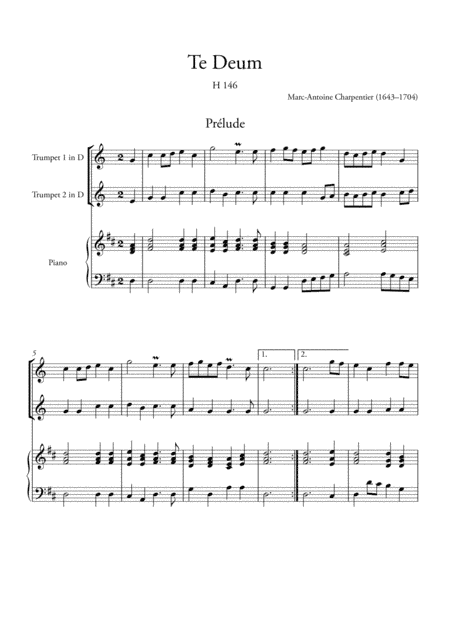 Te Deum Prelude (for 2 Trumpets in D and Piano) (arr. Ahiva Editions)