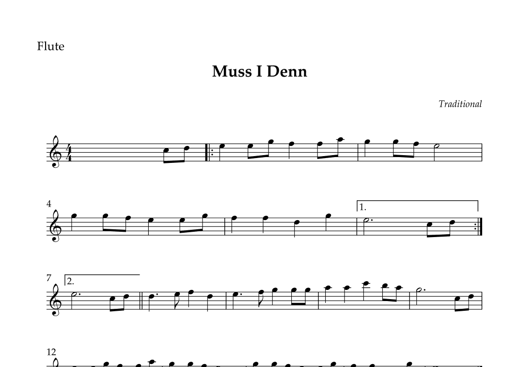 Flute - Muss I Denn (Easy) (arr. Wesley S. SIlva)