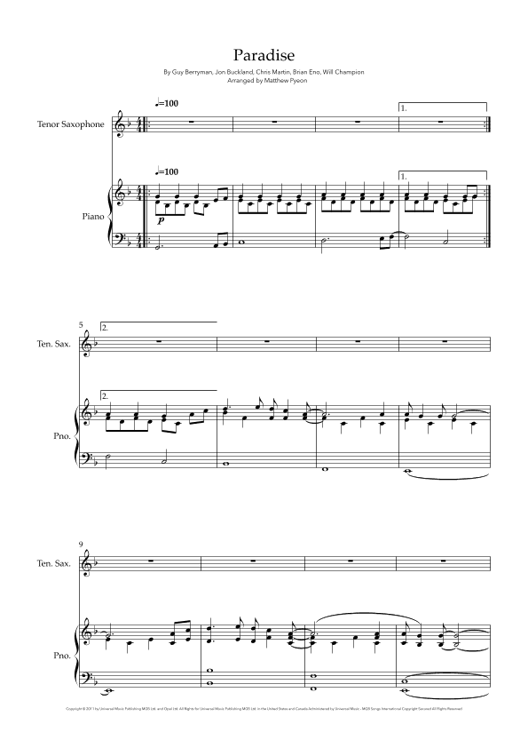Paradise (arr. Matthew pyeon)