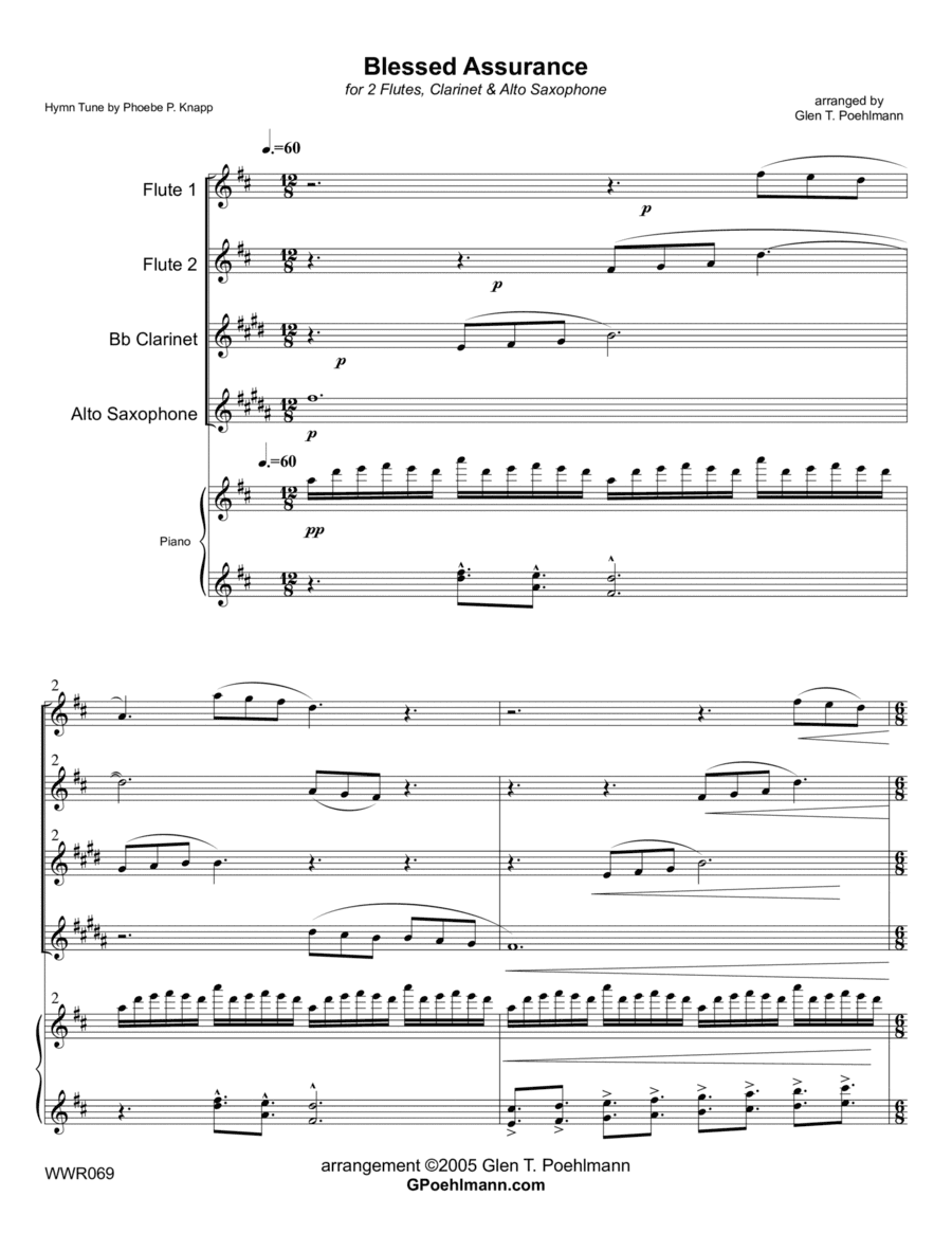 BLESSED ASSURANCE - WOODWIND QUARTET with optional Piano Accompaniment (arr. Glen Poehlmann)
