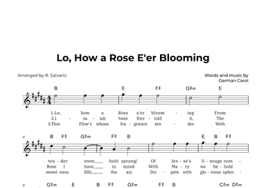 Lo, How a Rose E'er Blooming (Key of B Major) (arr. R. Salvario)