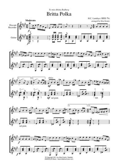 Britta Polka for descant recorder and guitar (arr. K. Krantz)