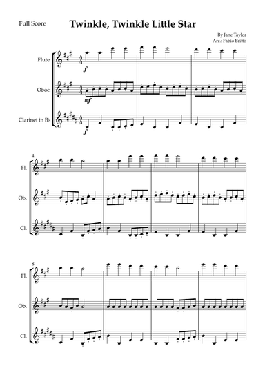 Twinkle, Twinkle Little Star for Woodwind Trio (arr. Fabio Britto)