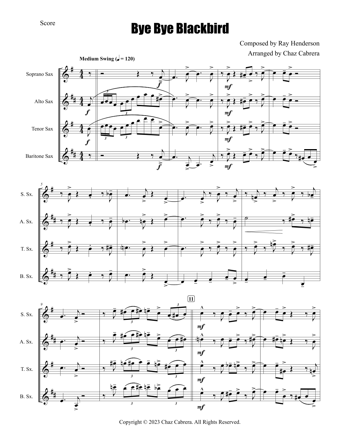 Bye Bye Blackbird (arr. Chaz Cabrera)