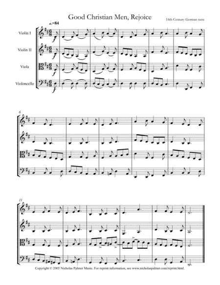 Good Christian men, rejoice/In dulci jubilo - easy string quartet (arr. Nicholas Palmer)