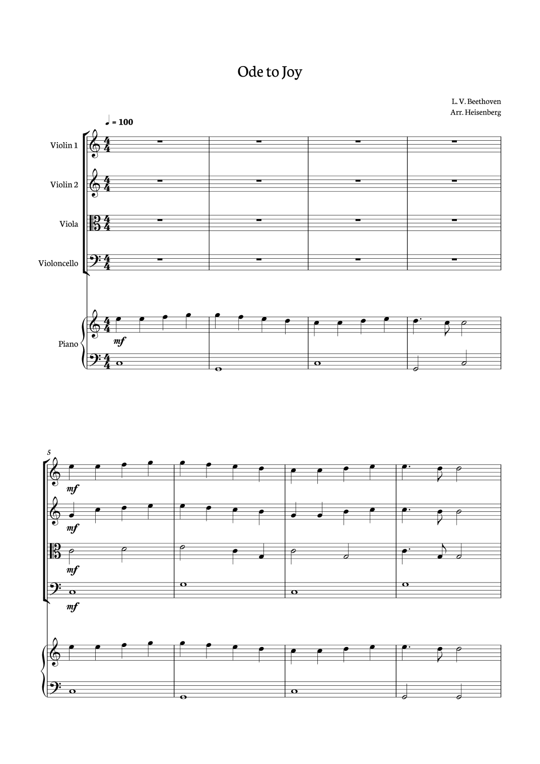 Ode to Joy for String Quartet with piano. (arr. Heisenberg)