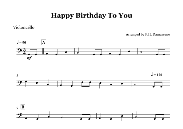 Happy Birthday To You - Cello Solo (arr. P.H. Damasceno)