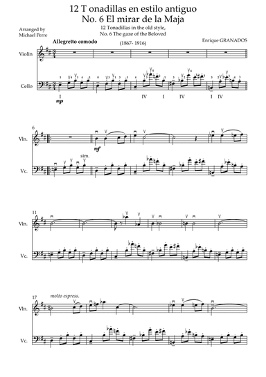 "El mirar de la maja" by Enrique Granados (1867-1916) (Violin and Cello) (arr. Michael Perre)