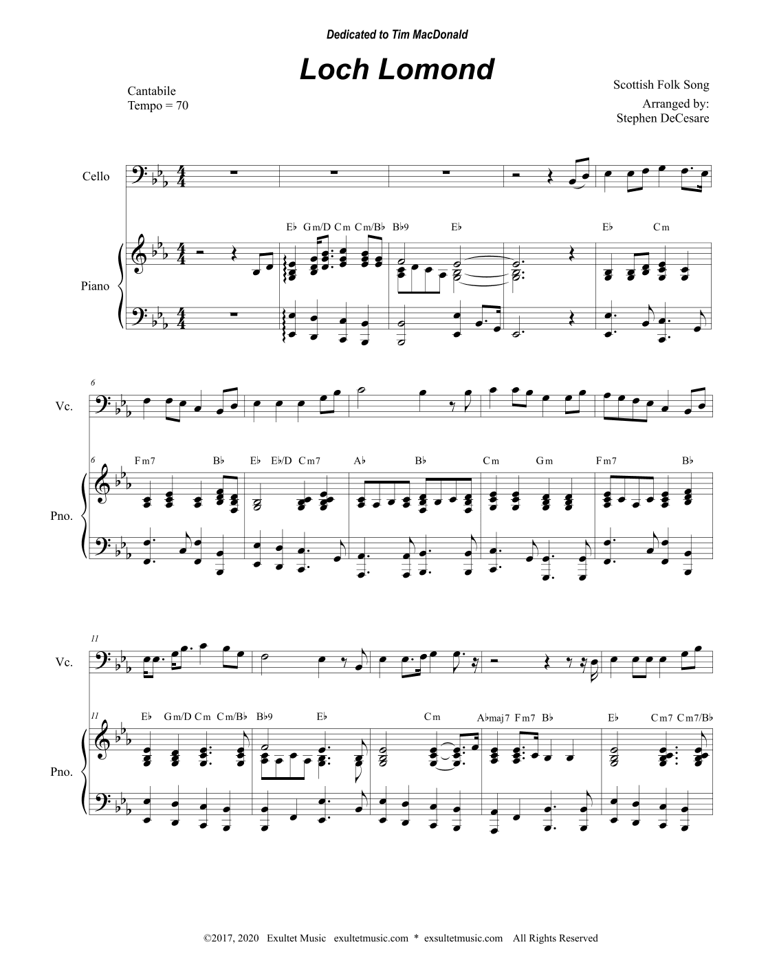 Loch Lomond (Cello solo and Piano) (arr. Stephen DeCesare)