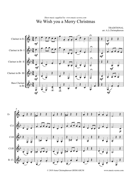 We Wish you a Merry Christmas - Clarinet Quintet (lower version) (arr. Anne L Christopherson GRSM ARCM)