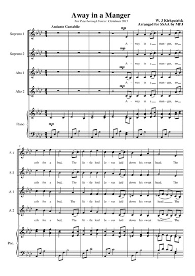 Away In A Manger SSAA Vocal Score (arr. Matthew Philip Jones)