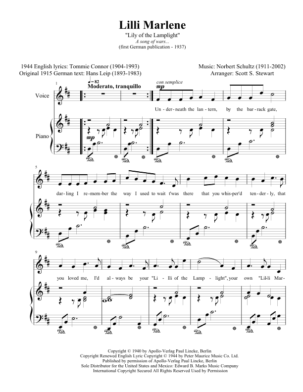 Lilli Marlene (lili Marleen) (arr. Scott S. Stewart)
