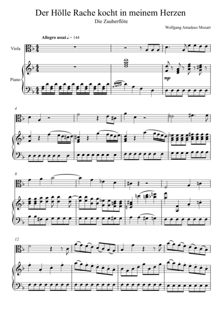 W.A Mozart - Der Hölle Rache kocht in meinem Herzen (Die Zauberflöte) Viola Solo - F Key (arr. André Laitano)