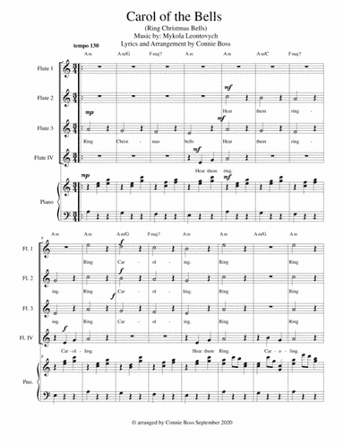 Carol of the Bells - flute quartet and piano (arr. Connie Boss)