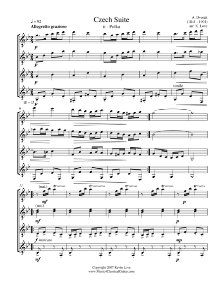 Czech Suite - ii - Polka (Guitar Quartet) - Score and Parts (arr. Kevin Love)
