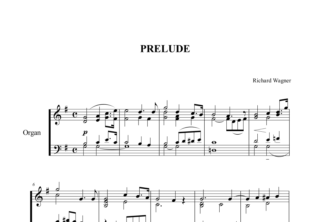 Wagner. PRELUDE, for Organ (arr. Renato Tagliabue)