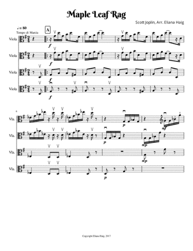 Maple Leaf Rag for Viola Ensemble or Viola Quartet (arr. Viola Spot Music)
