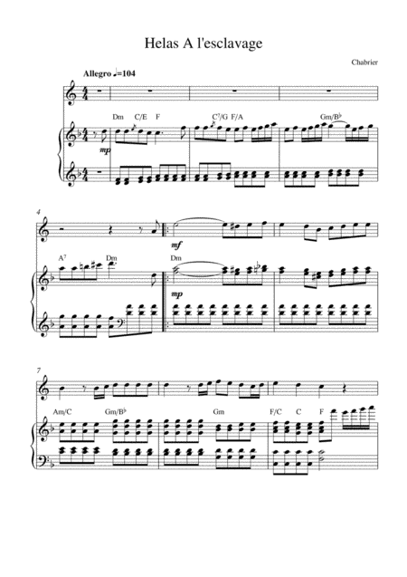 Helas! A l'esclavage (from Le roi malgré lui) (arr. Kaiserin Rebecca)