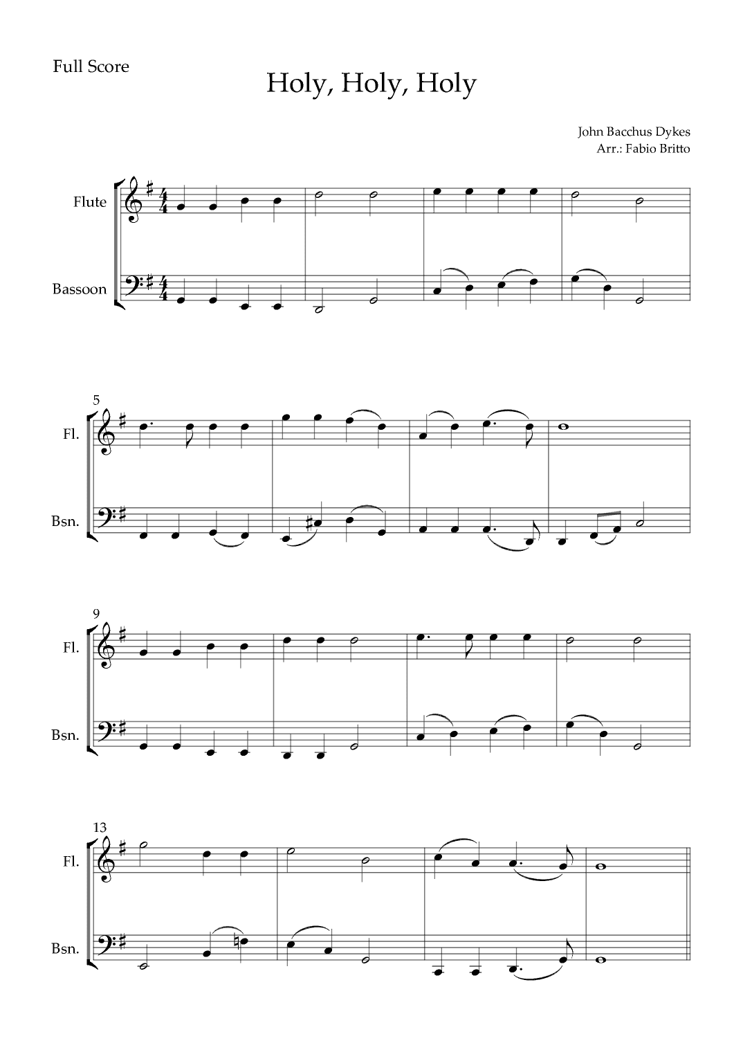 Holy, Holy, Holy (Traditional Christian Song) for Flute & Bassoon Duo (arr. Fabio Britto)