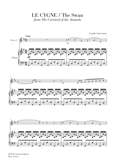 The Swan - Le Cygne (from the Carnival of the Animals) for Horn in F and piano (arr. Cadenza Editions)