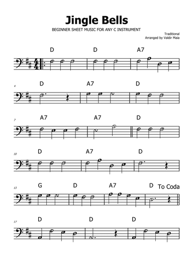 Jingle Bells - D Major (with note names) (arr. Valdir Maia)
