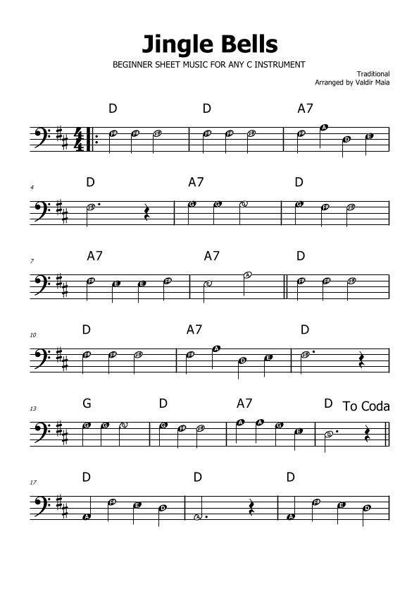 Jingle Bells - D Major (with note names) (arr. Valdir Maia)