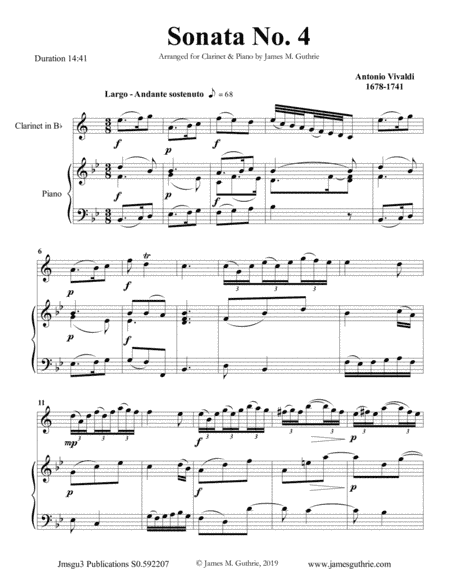 Vivaldi: Sonata No. 4 for Clarinet & Piano (arr. James M. Guthrie, ASCAP)