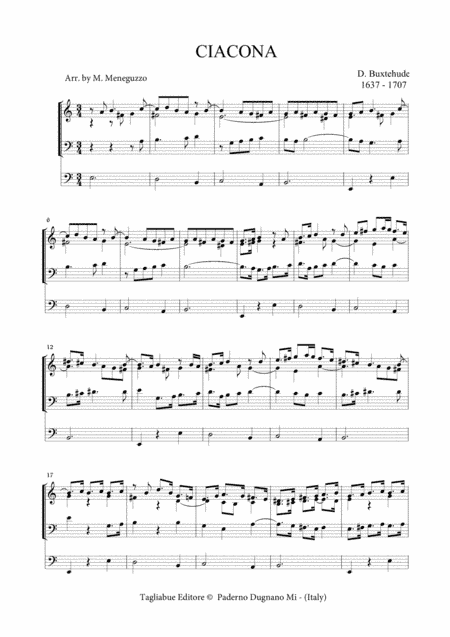 BUXTEHUDE - CIACONA - For organ 3 staff - BuxWV 160 (arr. Marcello Meneguzzo)