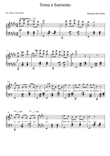 Torna a Surriento_E -  major key (or relative minor key) (arr. Albert van Niasky)