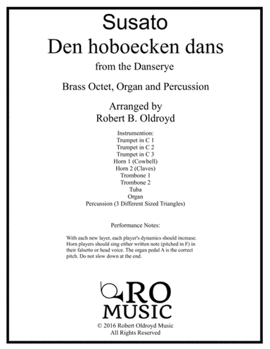 Hoboecken Dans for Brass Octet, Organ and Percussion (arr. Robert B. Oldroyd)