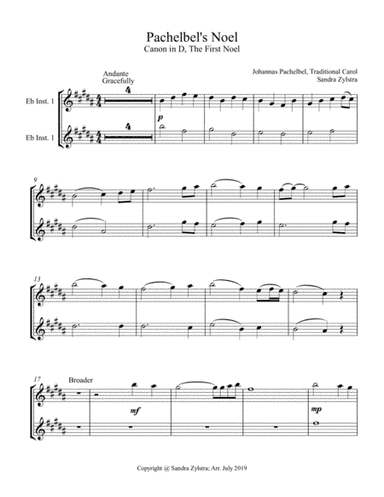 Pachelbel's Noel (treble Eb instrument duet, parts only) (arr. Sandra Zylstra)