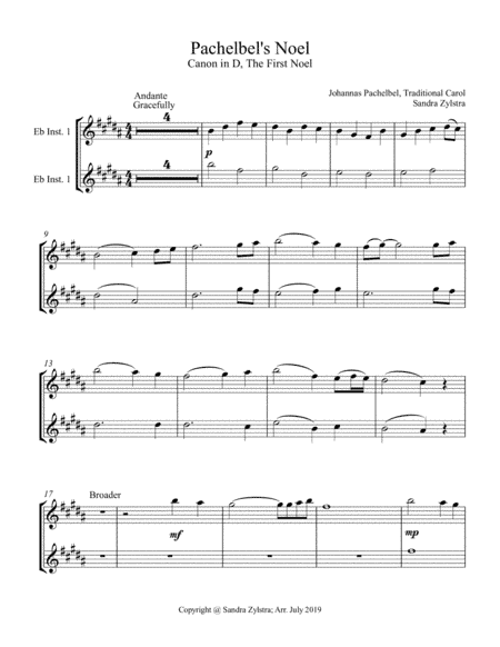Pachelbel's Noel (treble Eb instrument duet, parts only) (arr. Sandra Zylstra)