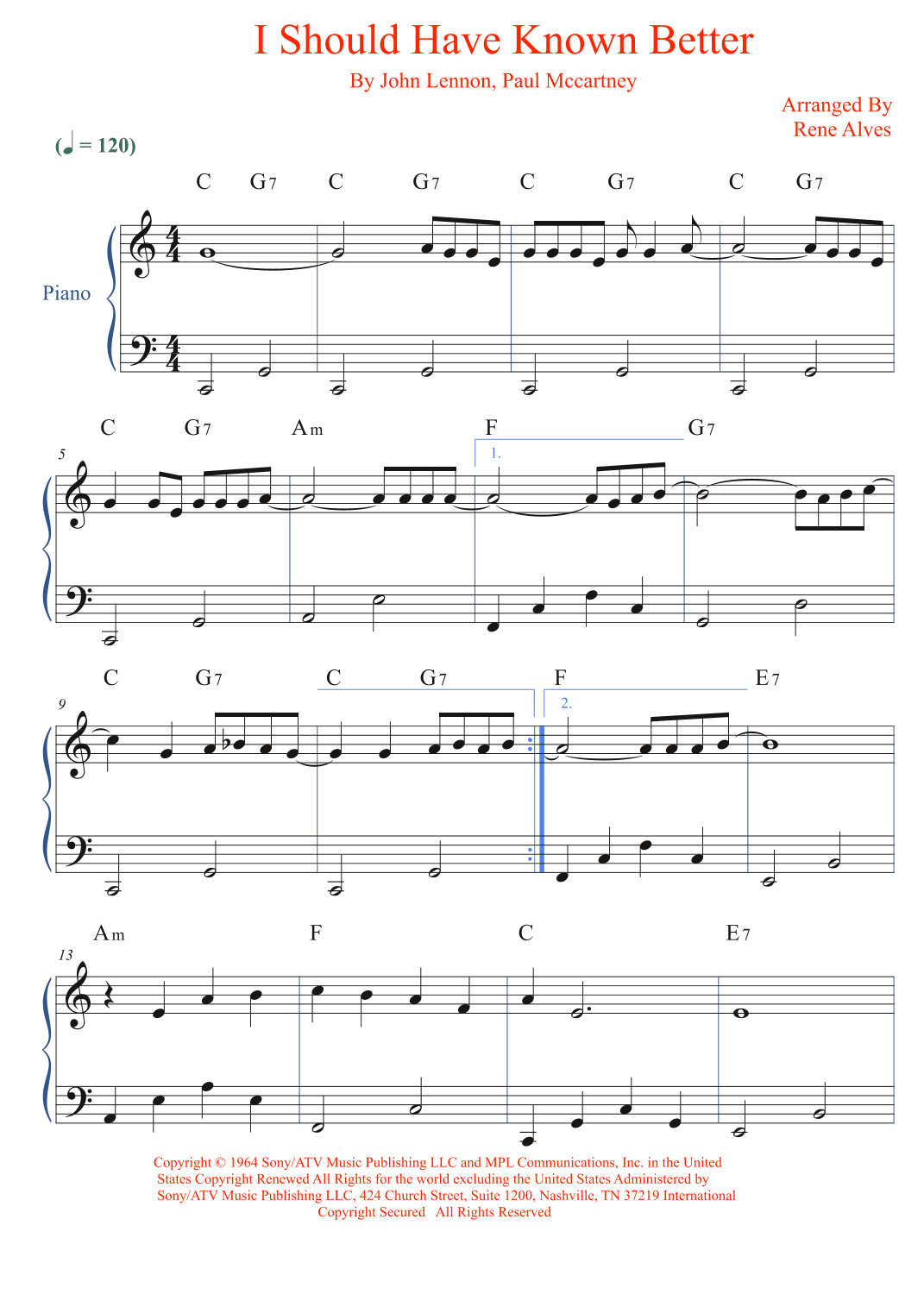 I Should Have Known Better (arr. Rene Alves)