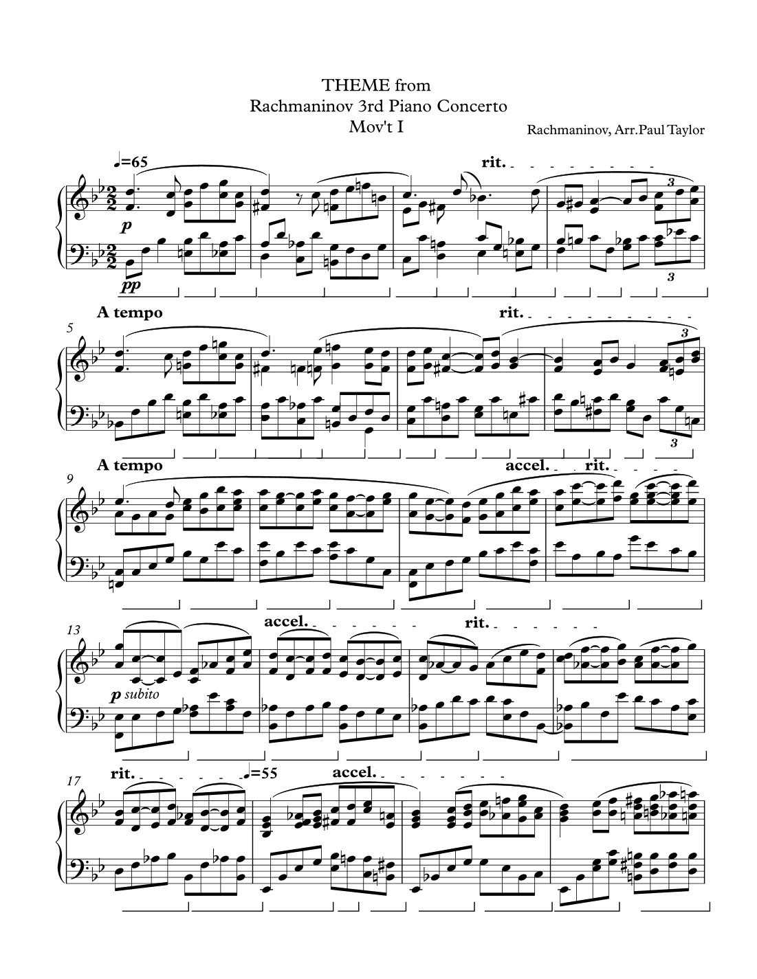 Rachmaninov 3rd concerto (Mov't 1, 2nd theme) (arr. Paul Taylor)