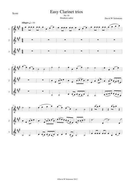 Drunken sailor for clarinet trio (arr. David Warin Solomons)