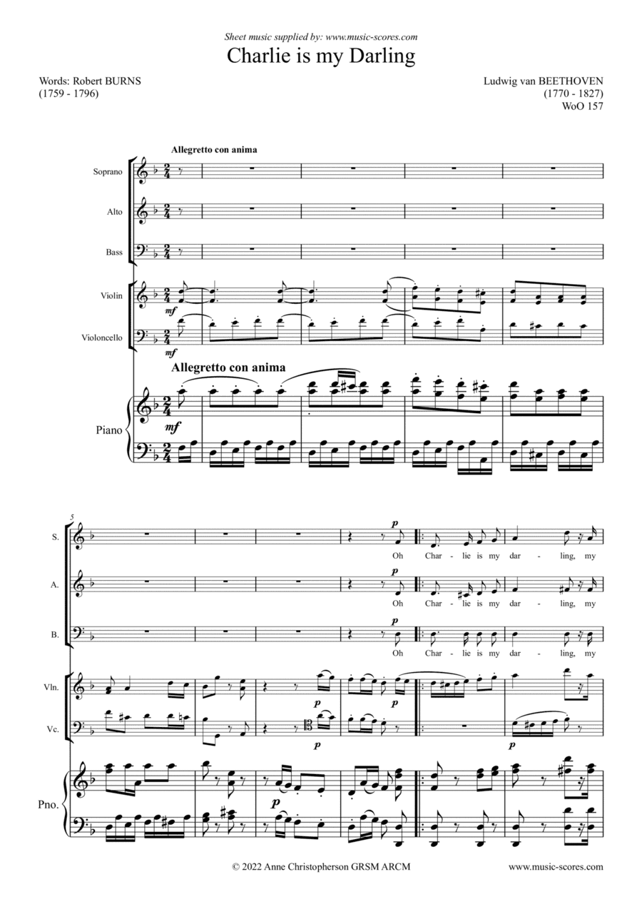 Oh Charlie is my Darling, WoO157 - Voices, Violin, Cello and Piano (arr. Anne L Christopherson GRSM ARCM)