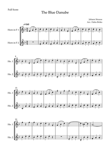 The Blue Danube (Waltz by Johann Strauss) for Horn in F Duo (arr. Fabio Britto)