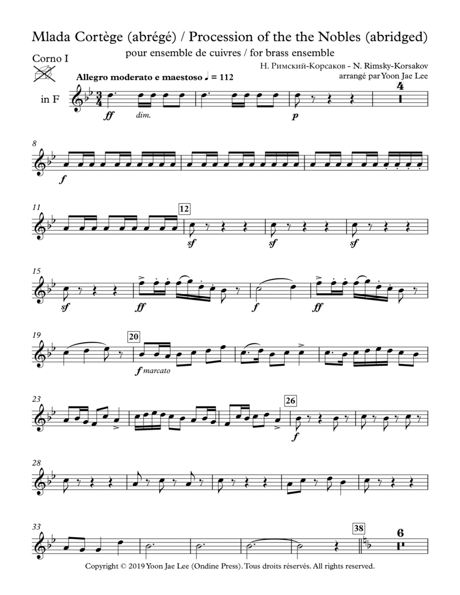 Mlada Procession of the Nobles (abridged) for Brass Ensemble - Set of Parts (arr. Yoon Jae Lee)