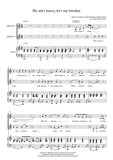 He Ain't Heavy, He's My Brother (arr. Matt Finch)