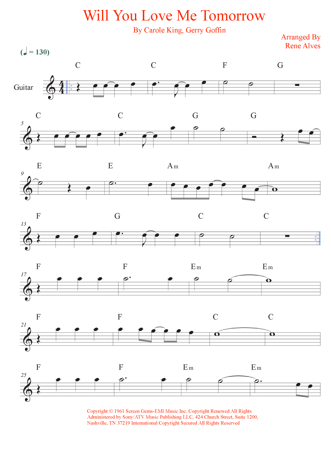 Will You Love Me Tomorrow (will You Still Love Me Tomorrow) (arr. Rene Alves)