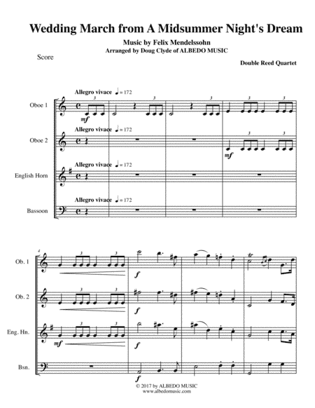 Mendelssohn Wedding March from A Midsummer Night's Dream for Double Reed Quartet (arr. Doug Clyde)